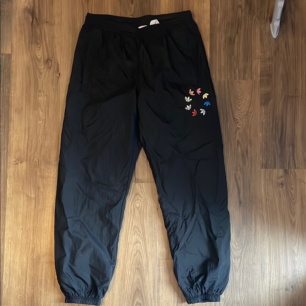Adidas Black Joggers with Colorful Logo Embroidery